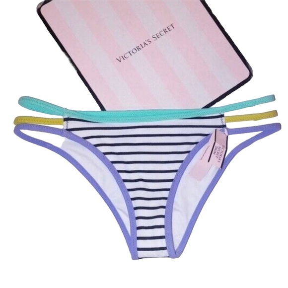 💎NWT Victoria’s Secret Happy Stripe Contrast Binding B&W Bikini Bottoms MEDIUM - Picture 5 of 13